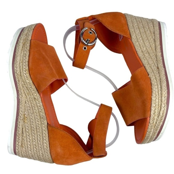 MARC FISHER ZARNA ORANGE SUEDE PLATFORM ANKLE STRAP ESPADRILLE WEDGE HEELS - Picture 5 of 13